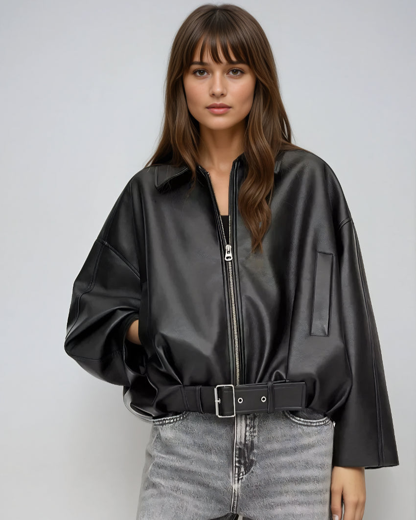 Blair | Retro Zip-Up Faux Leather Jacket for Women