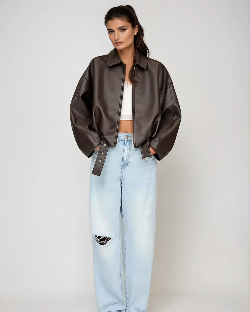 Blair | Retro Zip-Up Faux Leather Jacket for Women