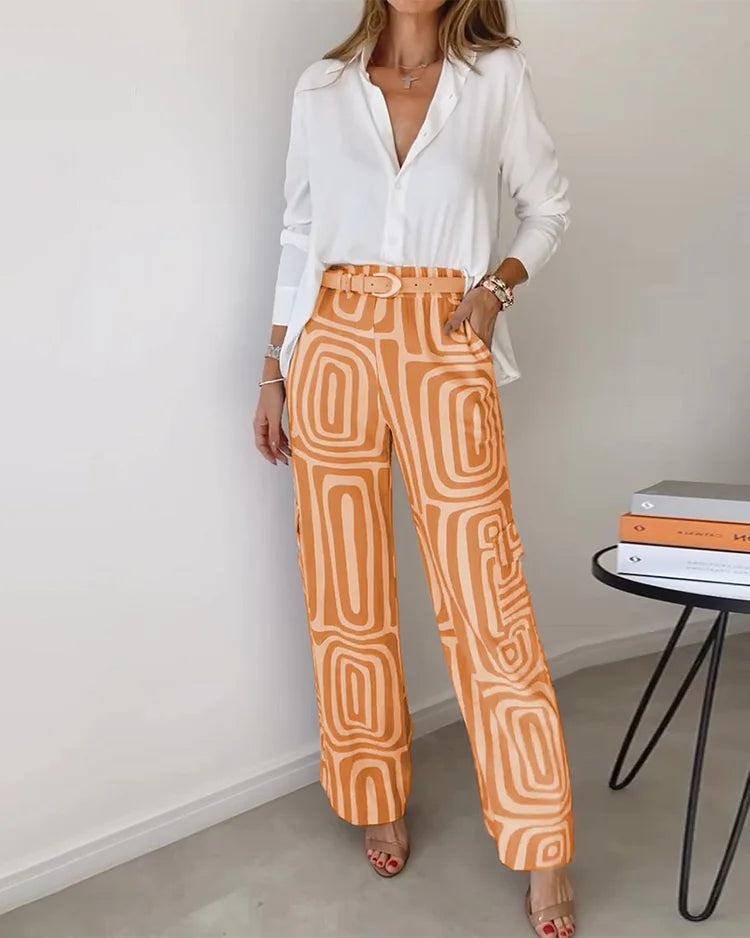 Vivian | Chic Button-Down Blouse and Wide-Leg Pants