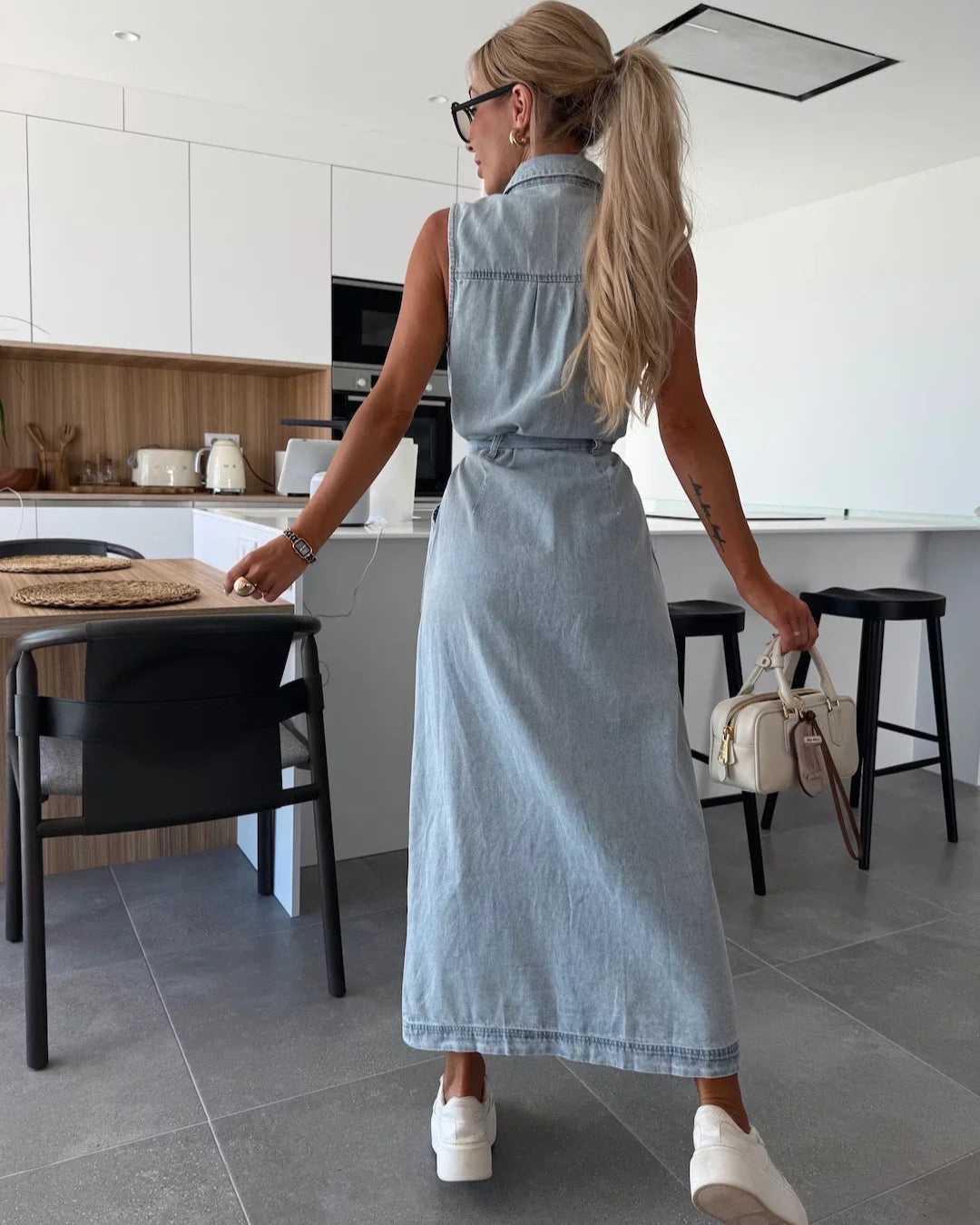 Cleo | Sleeveless Button-Down Maxi Denim Dress for Women