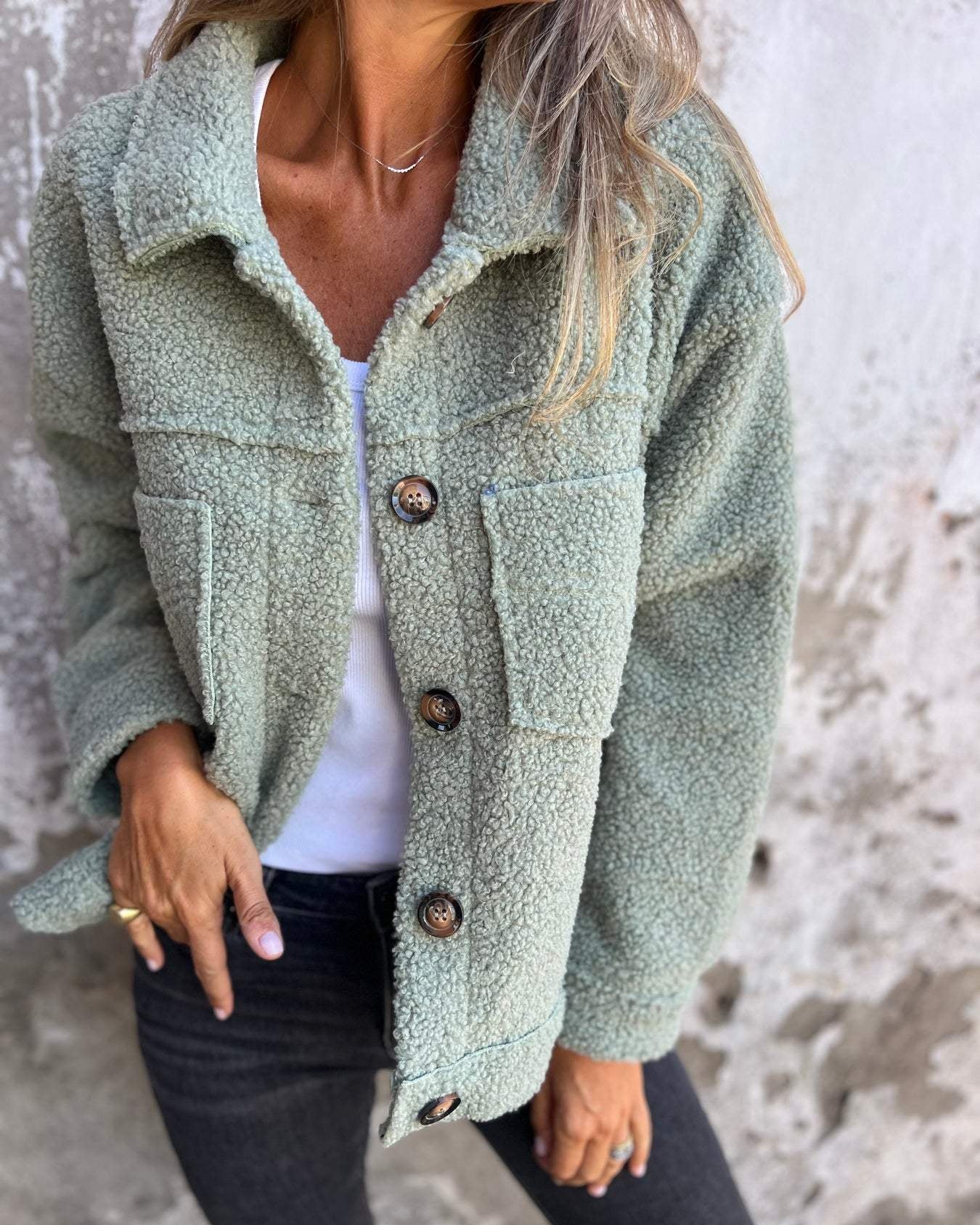 Giselle | Button-Up Textured Teddy Jacket for Women