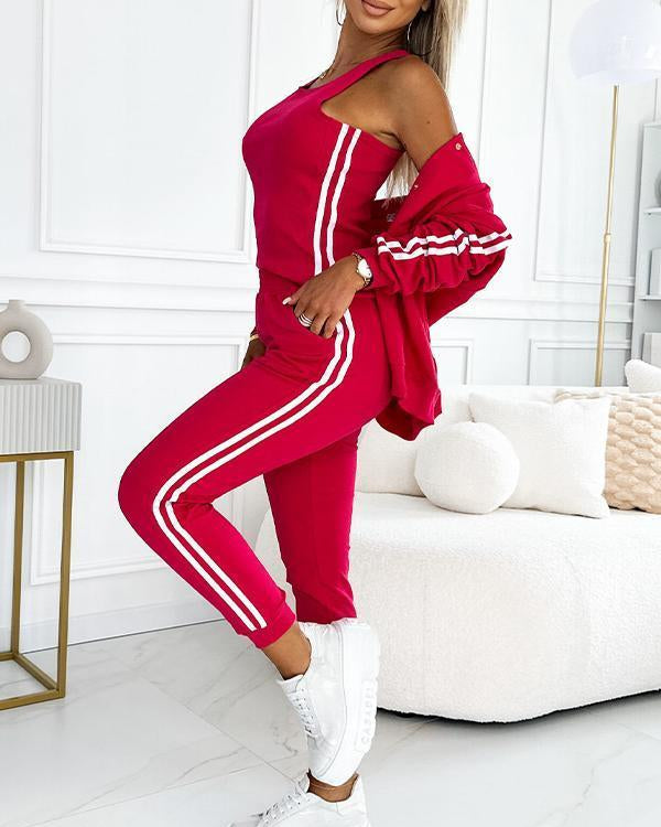 Riley | Striped Jacket, Tank Top and Jogger Set for Women