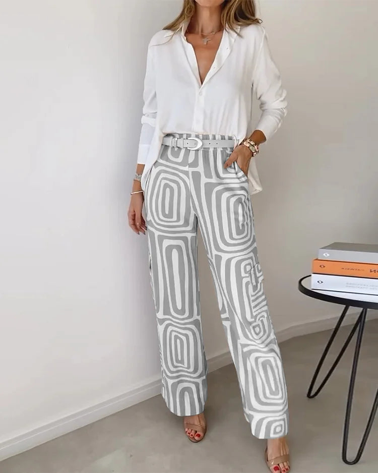 Vivian | Chic Button-Down Blouse and Wide-Leg Pants