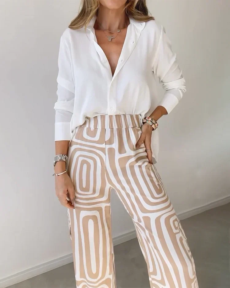 Vivian | Chic Button-Down Blouse and Wide-Leg Pants