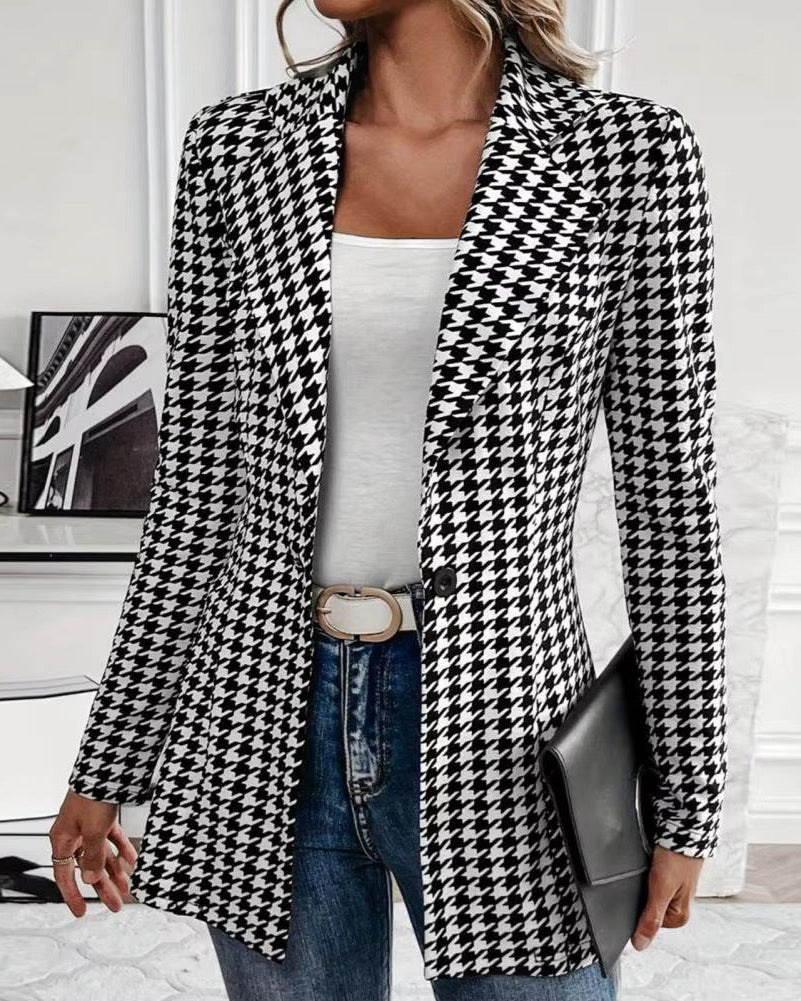 Quinn | Tailored Houndstooth Button Blazer