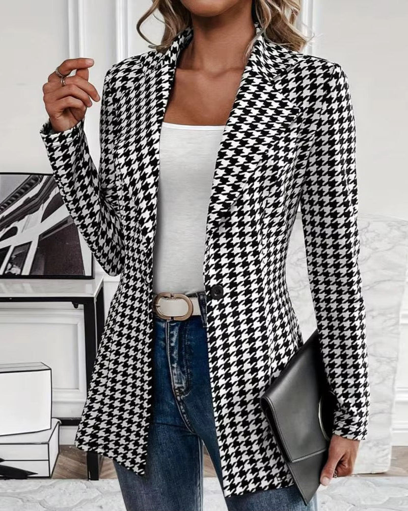 Quinn | Tailored Houndstooth Button Blazer