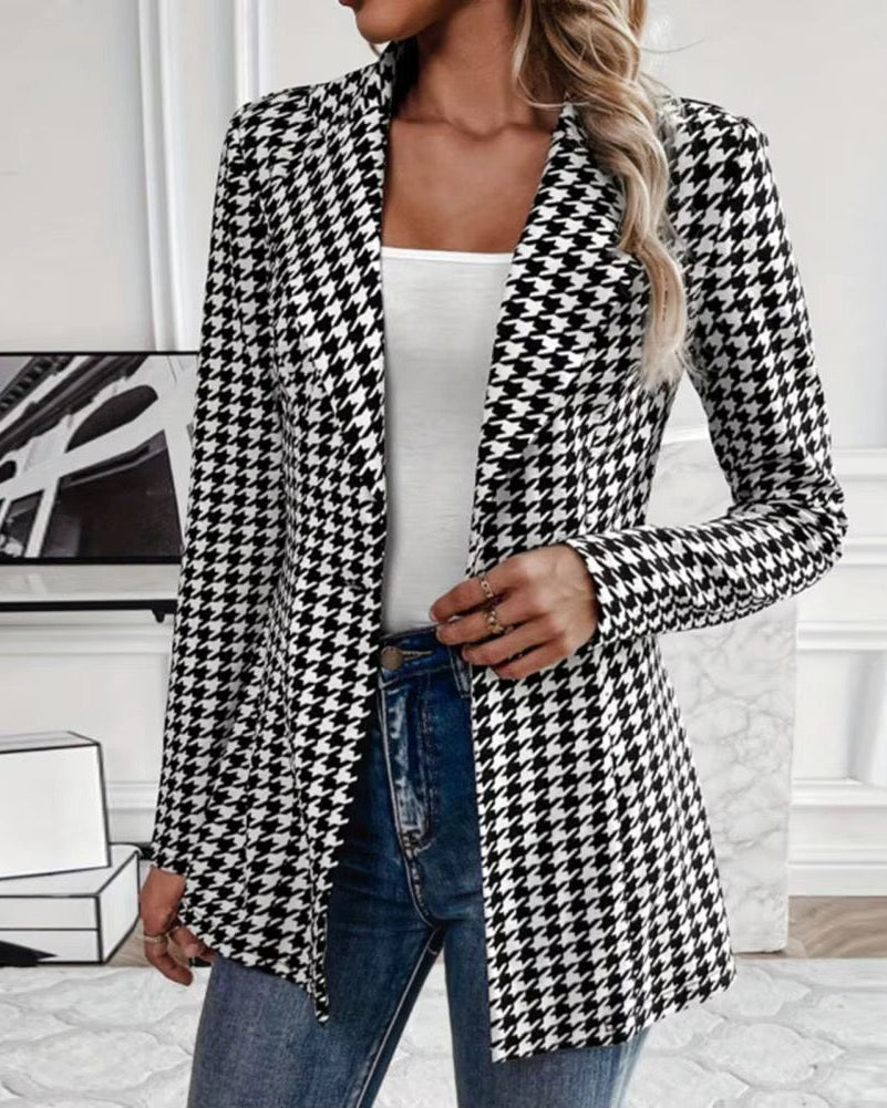 Quinn | Tailored Houndstooth Button Blazer