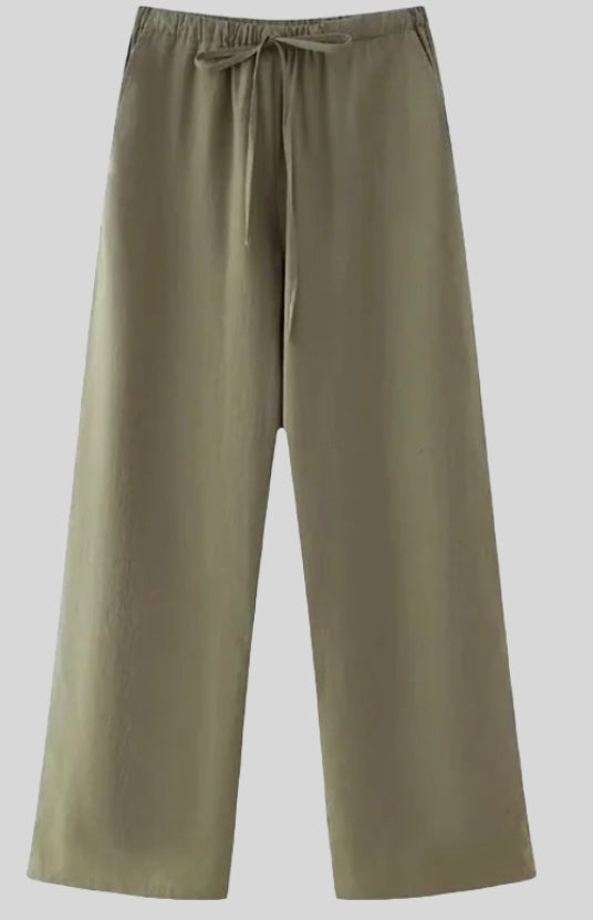 Luna | Belted Kimono Top and Wide-Leg Linen Set for Women