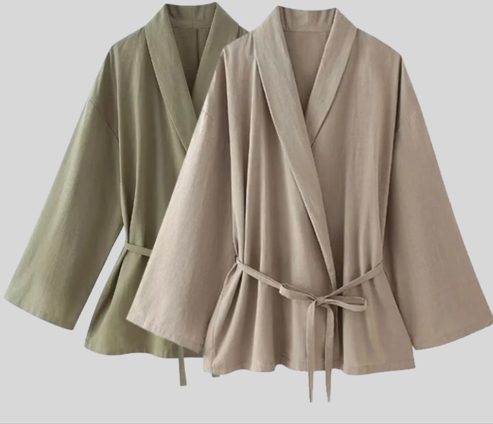 Luna | Belted Kimono Top and Wide-Leg Linen Set for Women