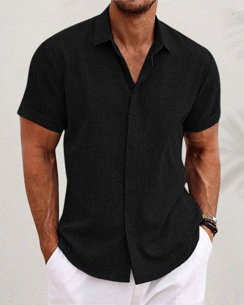 Caleb | Short Sleeve Textured Button-Up Shirt for Men