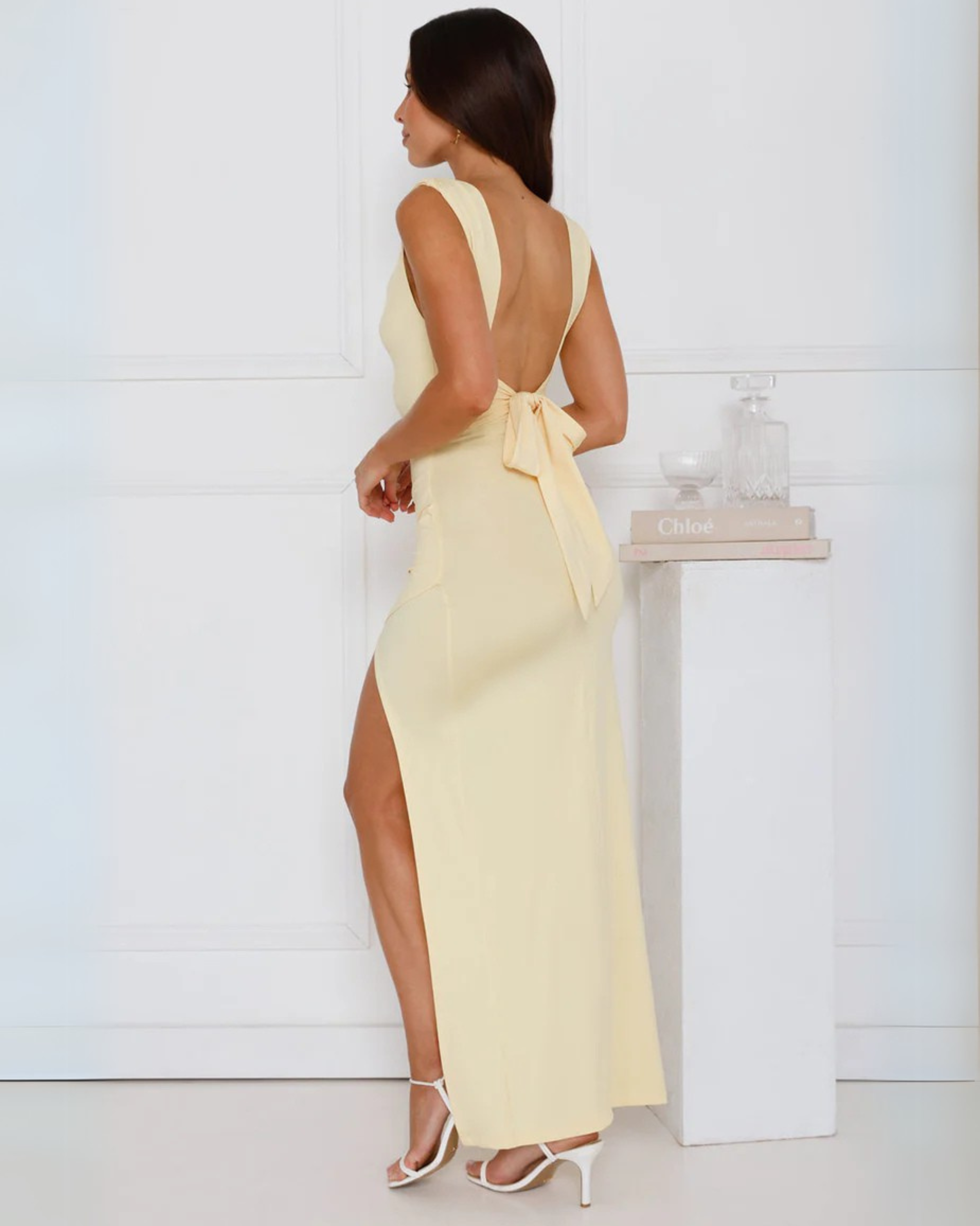 Sofia | Ruched Sleeveless Side-Slit Midi Dress for Women