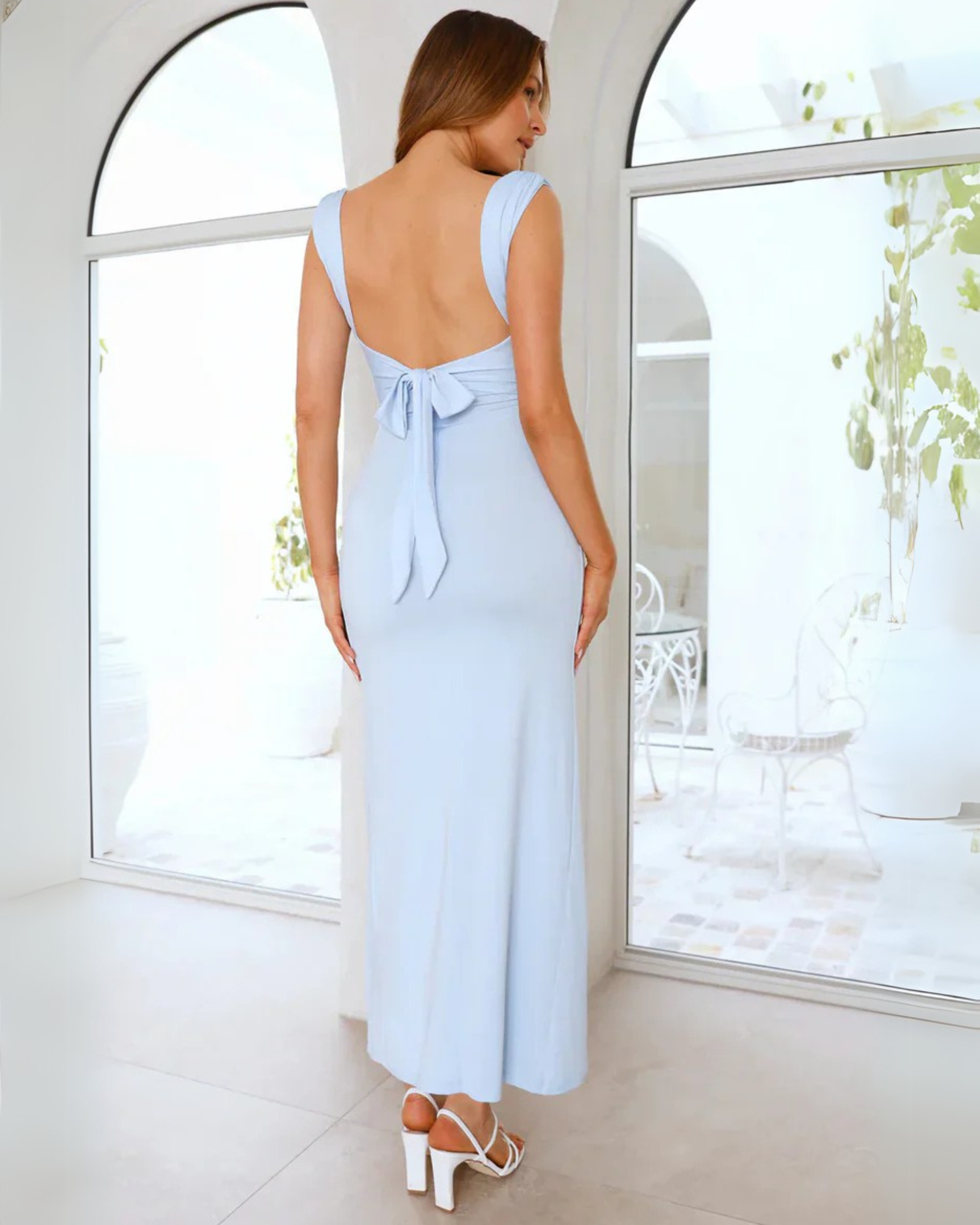 Sofia | Ruched Sleeveless Side-Slit Midi Dress for Women