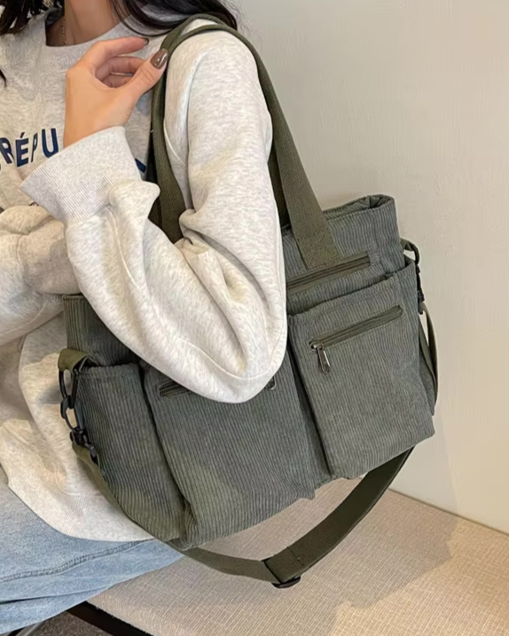 Kaia | Casual Multi-Pocket Corduroy Tote Bag for Women