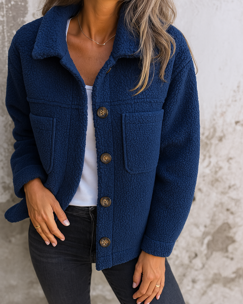 Giselle | Button-Up Textured Teddy Jacket for Women