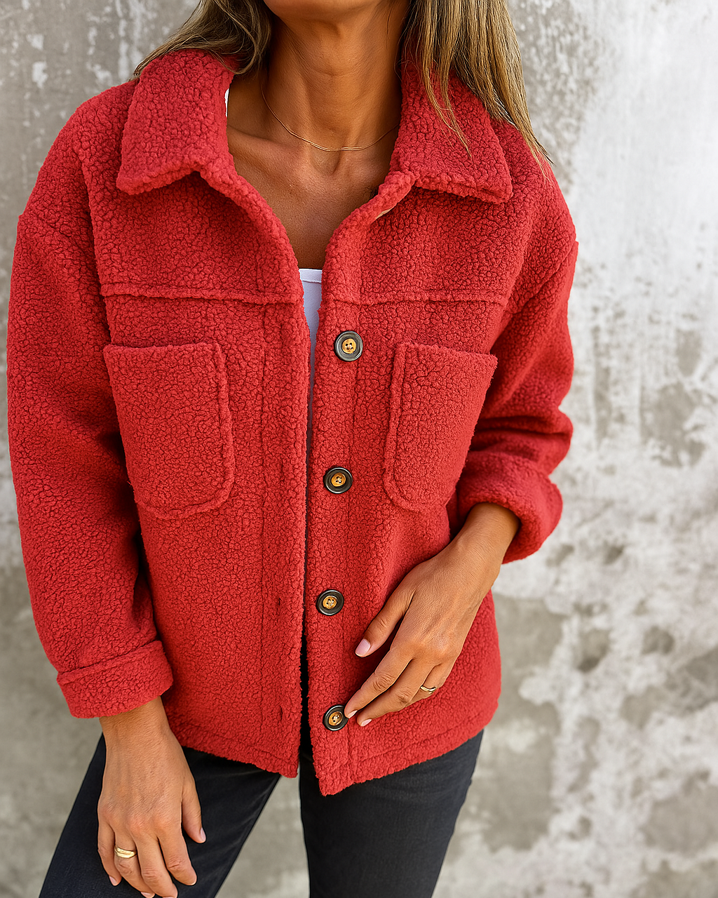 Giselle | Button-Up Textured Teddy Jacket for Women