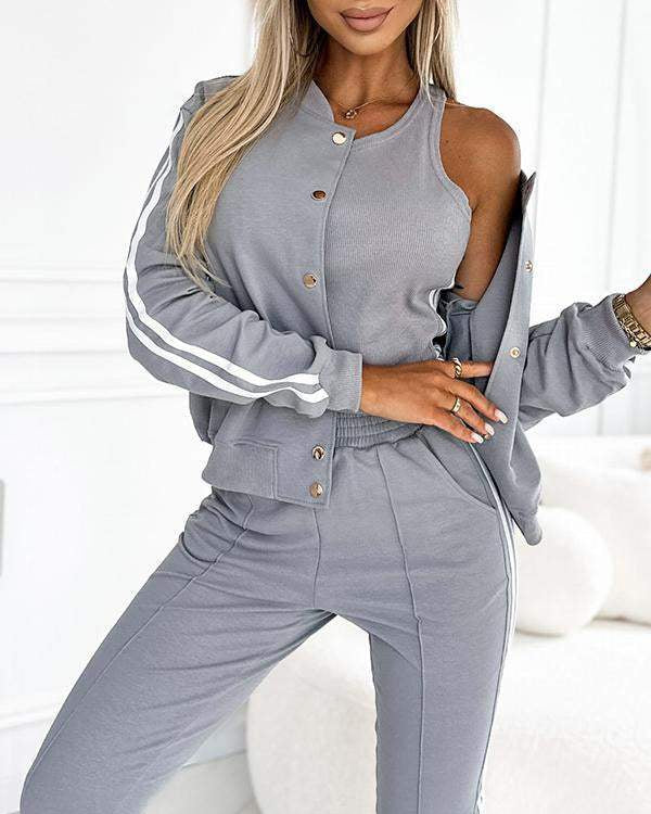 Riley | Striped Jacket, Tank Top and Jogger Set for Women
