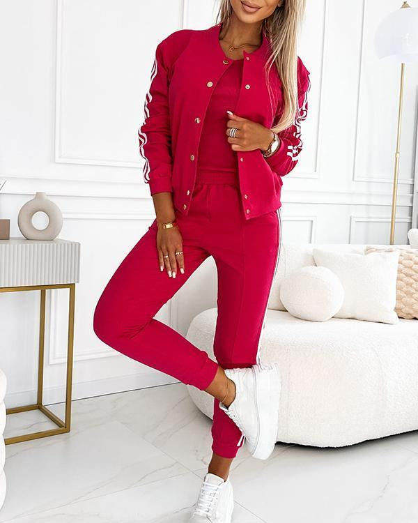 Riley | Striped Jacket, Tank Top and Jogger Set for Women