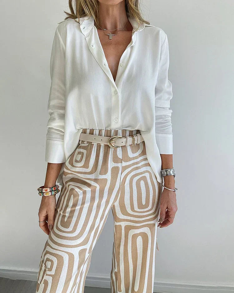 Vivian | Chic Button-Down Blouse and Wide-Leg Pants
