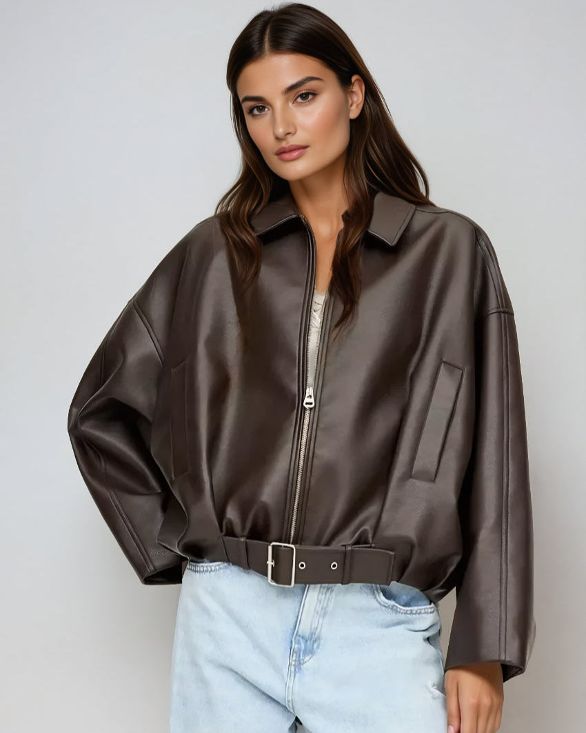 Blair | Retro Zip-Up Faux Leather Jacket for Women
