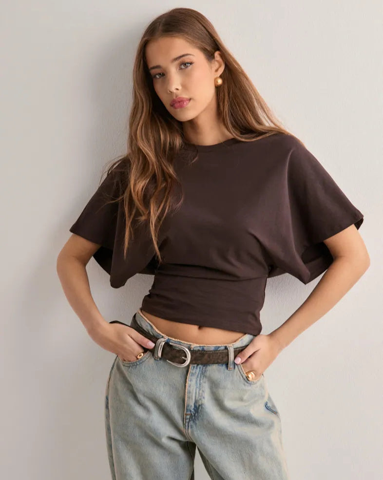Maya | Wide-Sleeve Fitted Cropped Top for Women