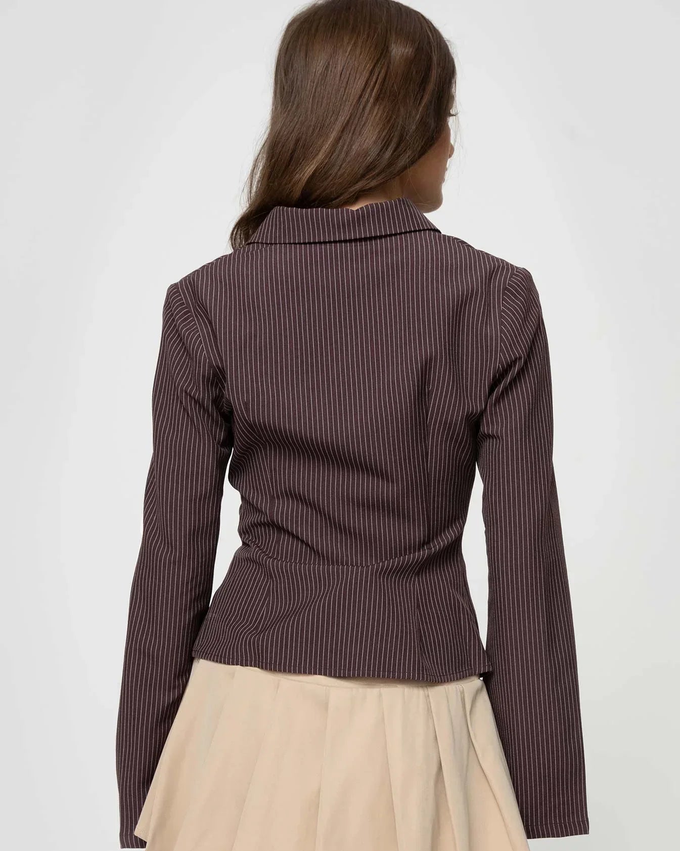 Elise | Tailored Pinstripe Button-Up Blouse with Flared Sleeves for Women