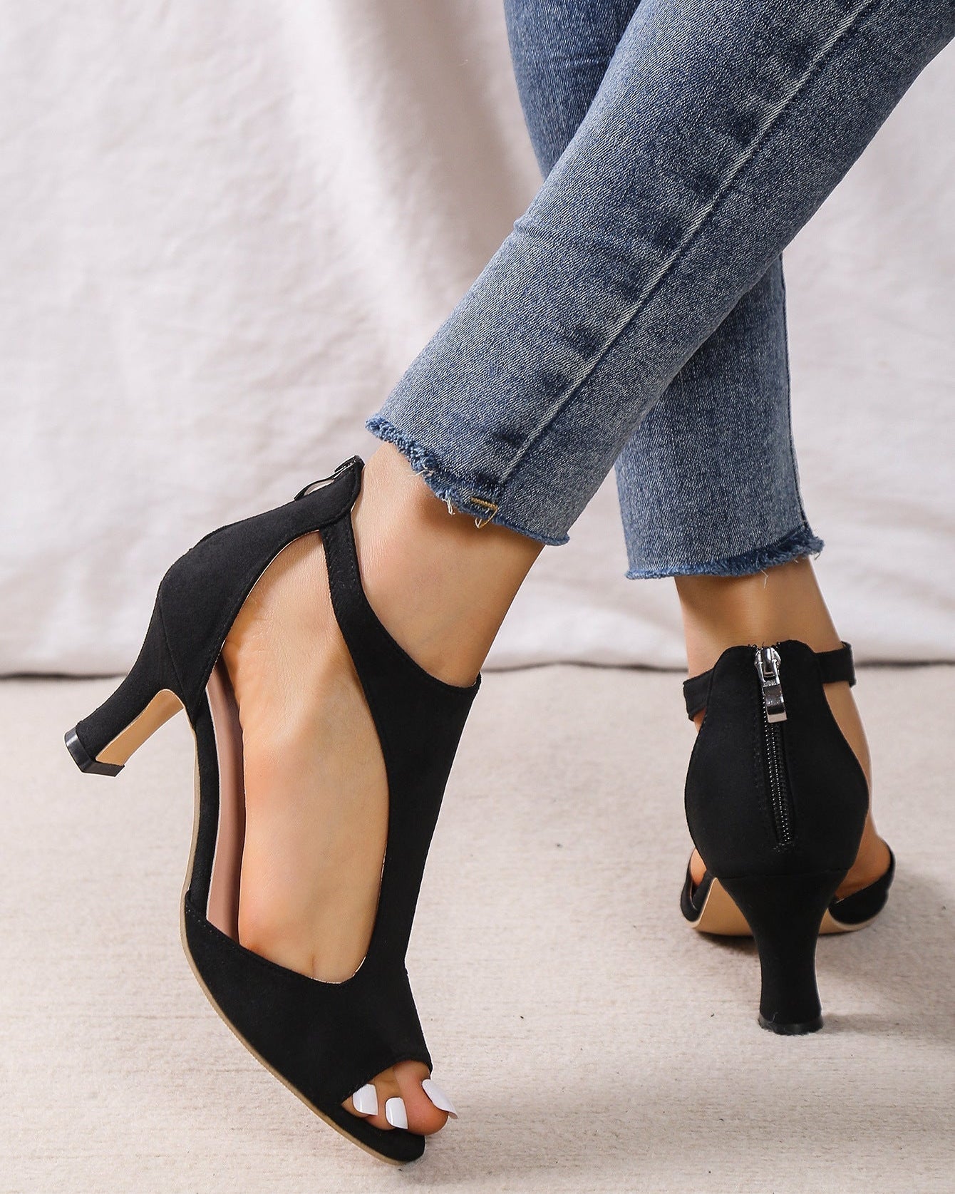 Elena | Open-Toe Cutout Supportive Heeled Sandals for Women
