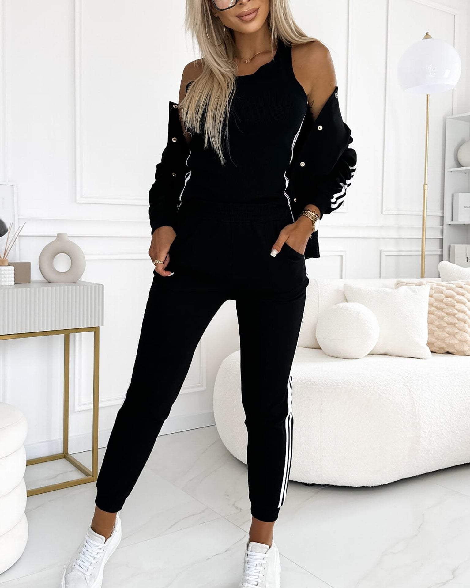 Riley | Striped Jacket, Tank Top and Jogger Set for Women
