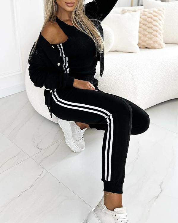 Riley | Striped Jacket, Tank Top and Jogger Set for Women