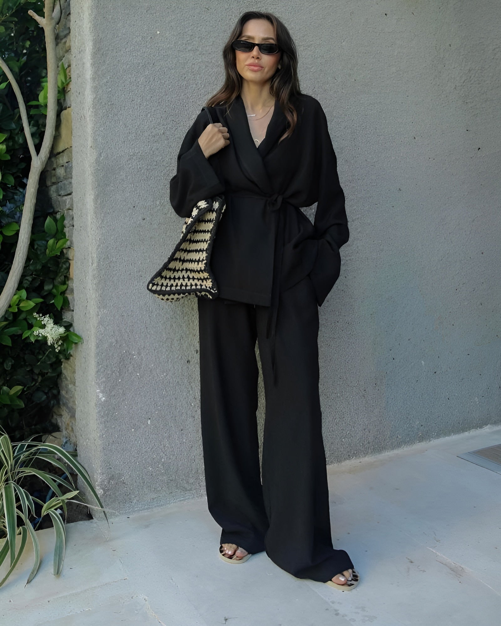 Luna | Belted Kimono Top and Wide-Leg Linen Set for Women
