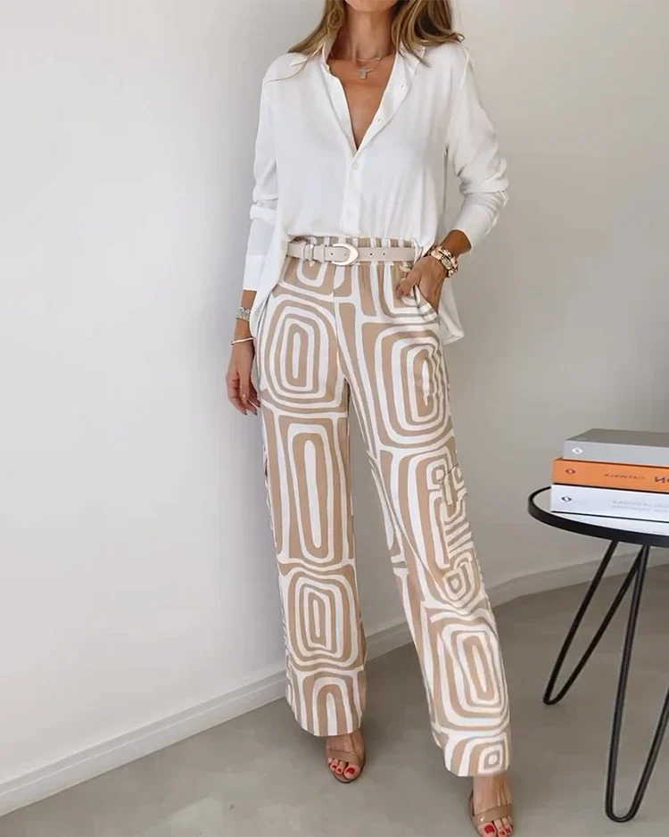Vivian | Chic Button-Down Blouse and Wide-Leg Pants