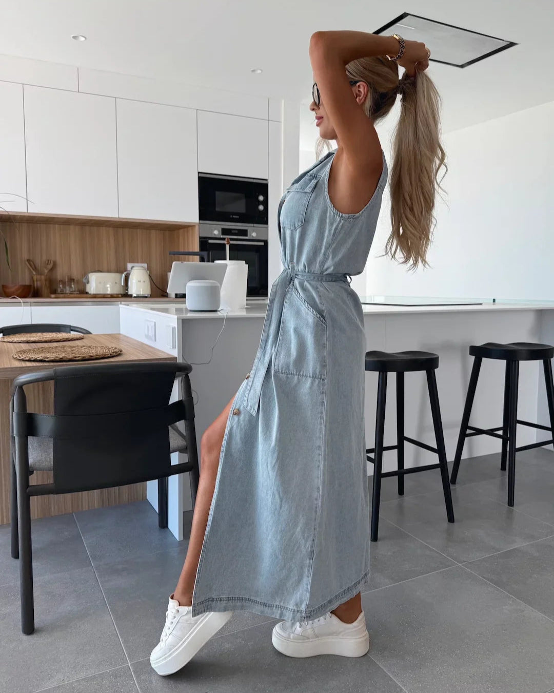 Cleo | Sleeveless Button-Down Maxi Denim Dress for Women