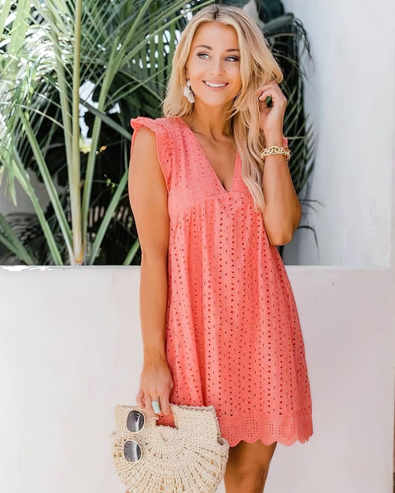 Keira | Flowy Lace V-Neck Mini Dress for Women