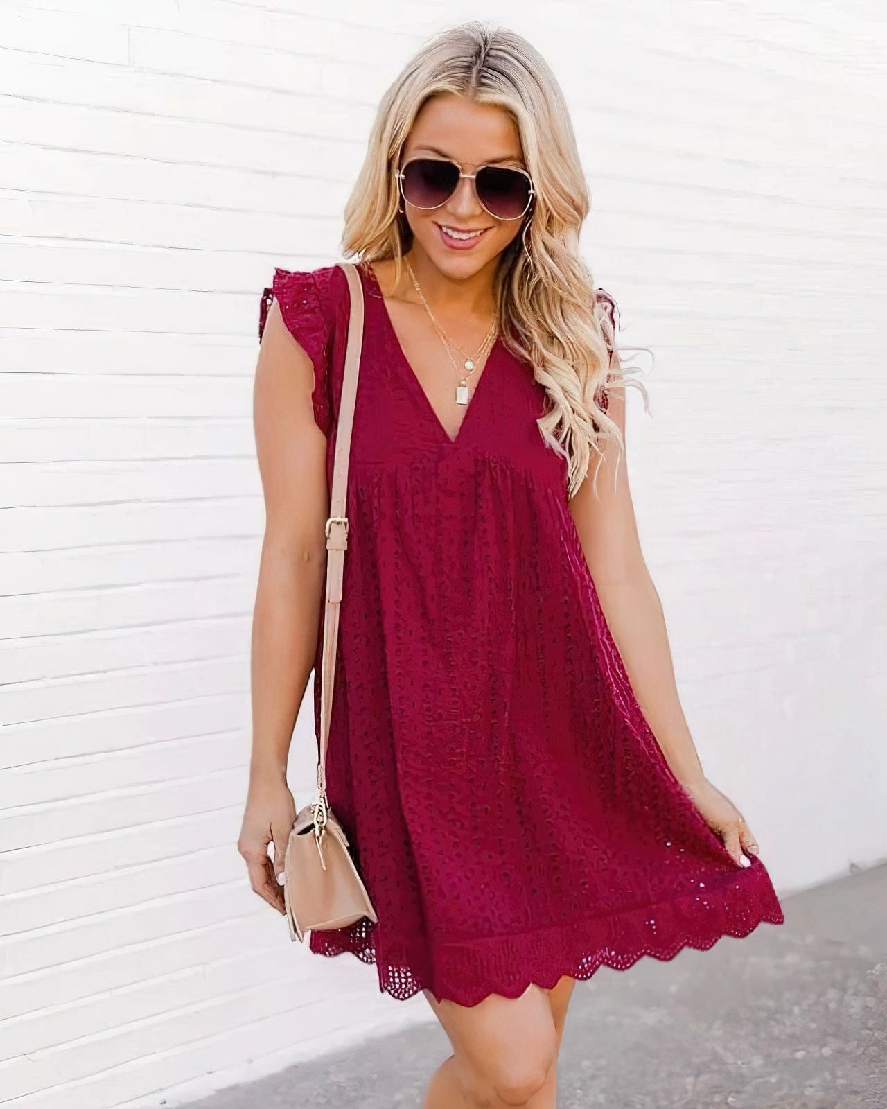 Keira | Flowy Lace V-Neck Mini Dress for Women