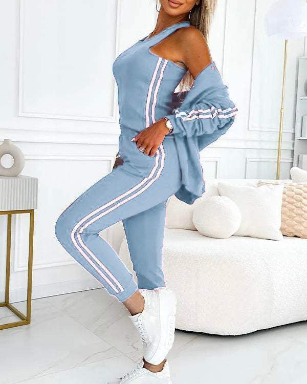 Riley | Striped Jacket, Tank Top and Jogger Set for Women