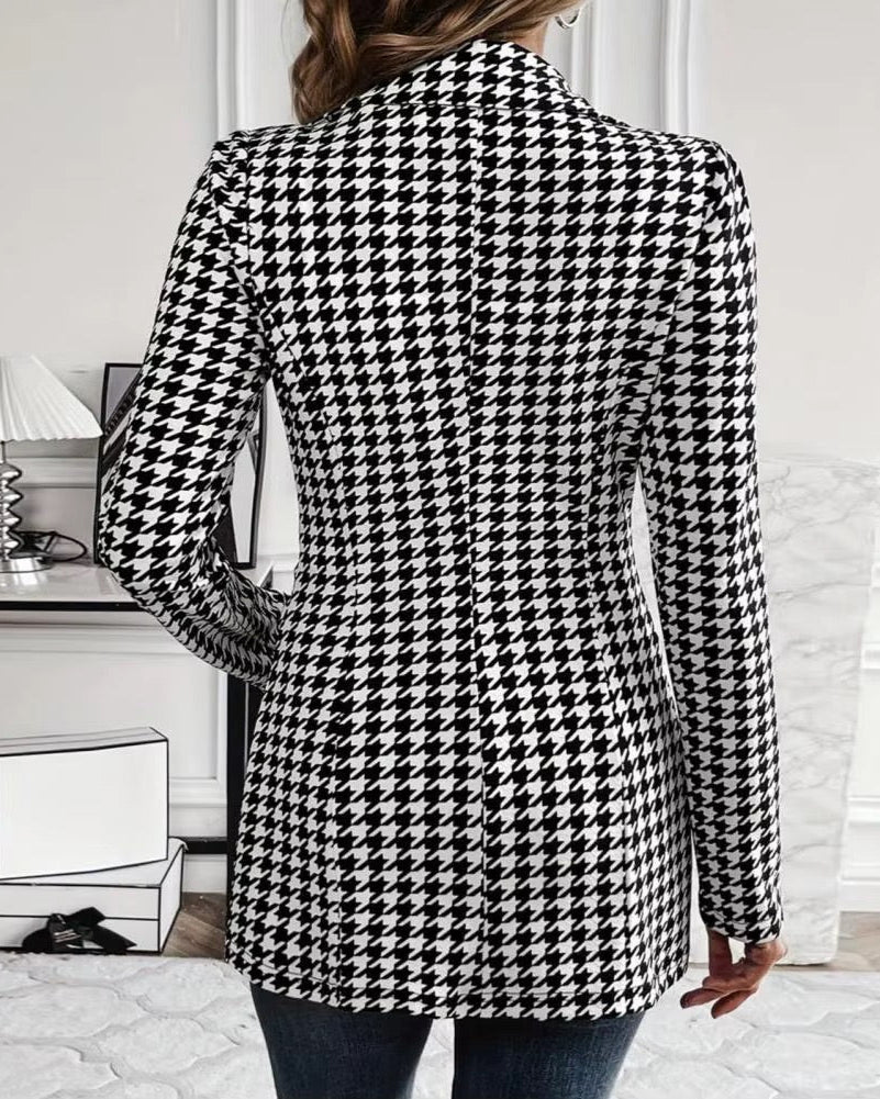 Quinn | Tailored Houndstooth Button Blazer