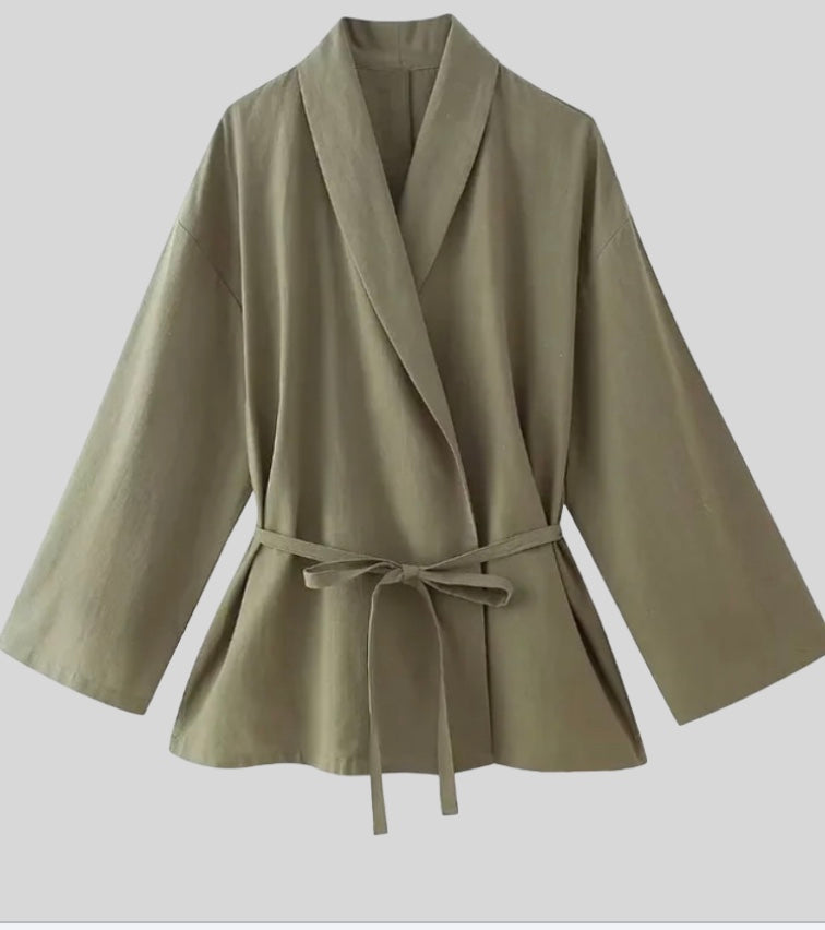 Luna | Belted Kimono Top and Wide-Leg Linen Set for Women