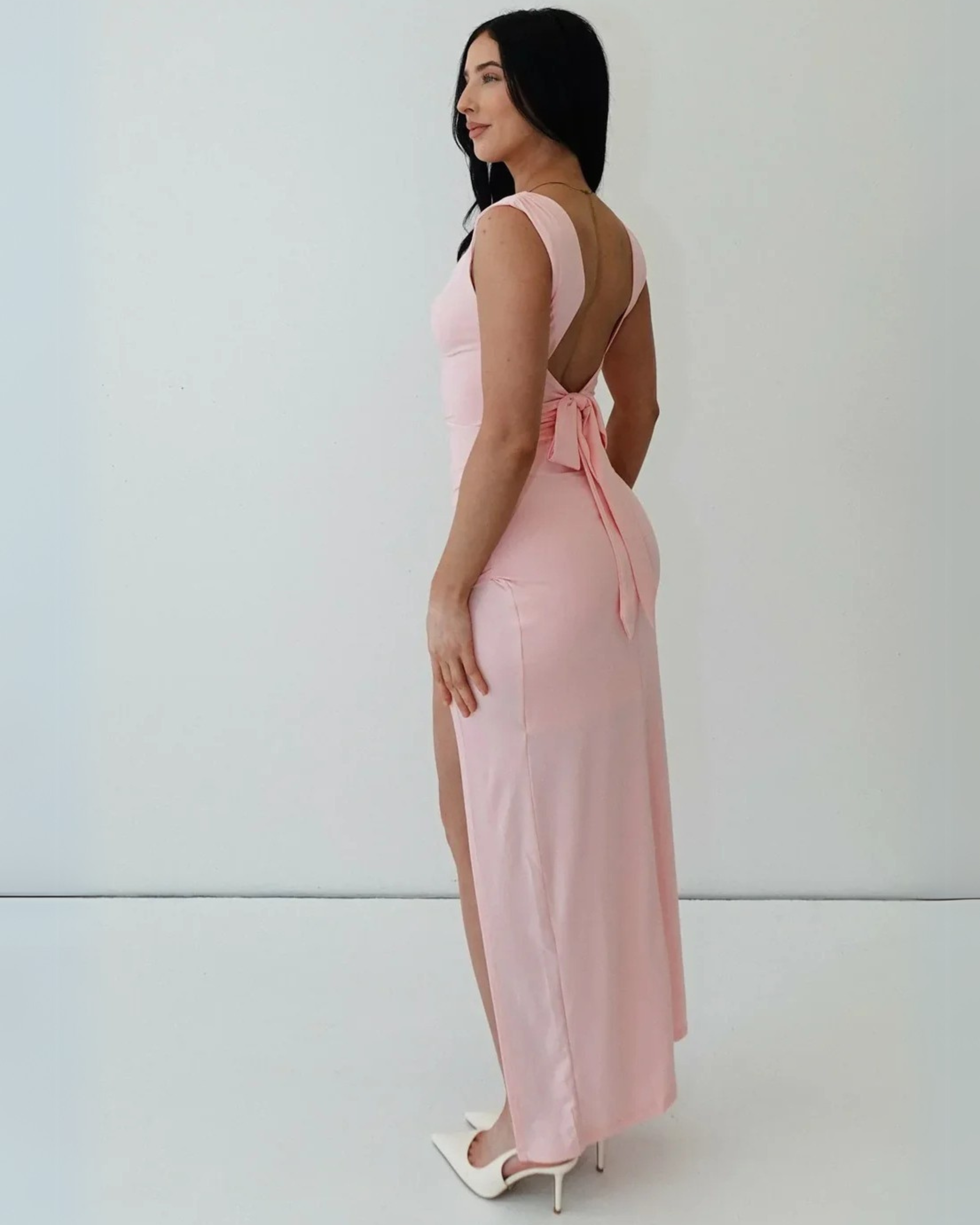 Sofia | Ruched Sleeveless Side-Slit Midi Dress for Women