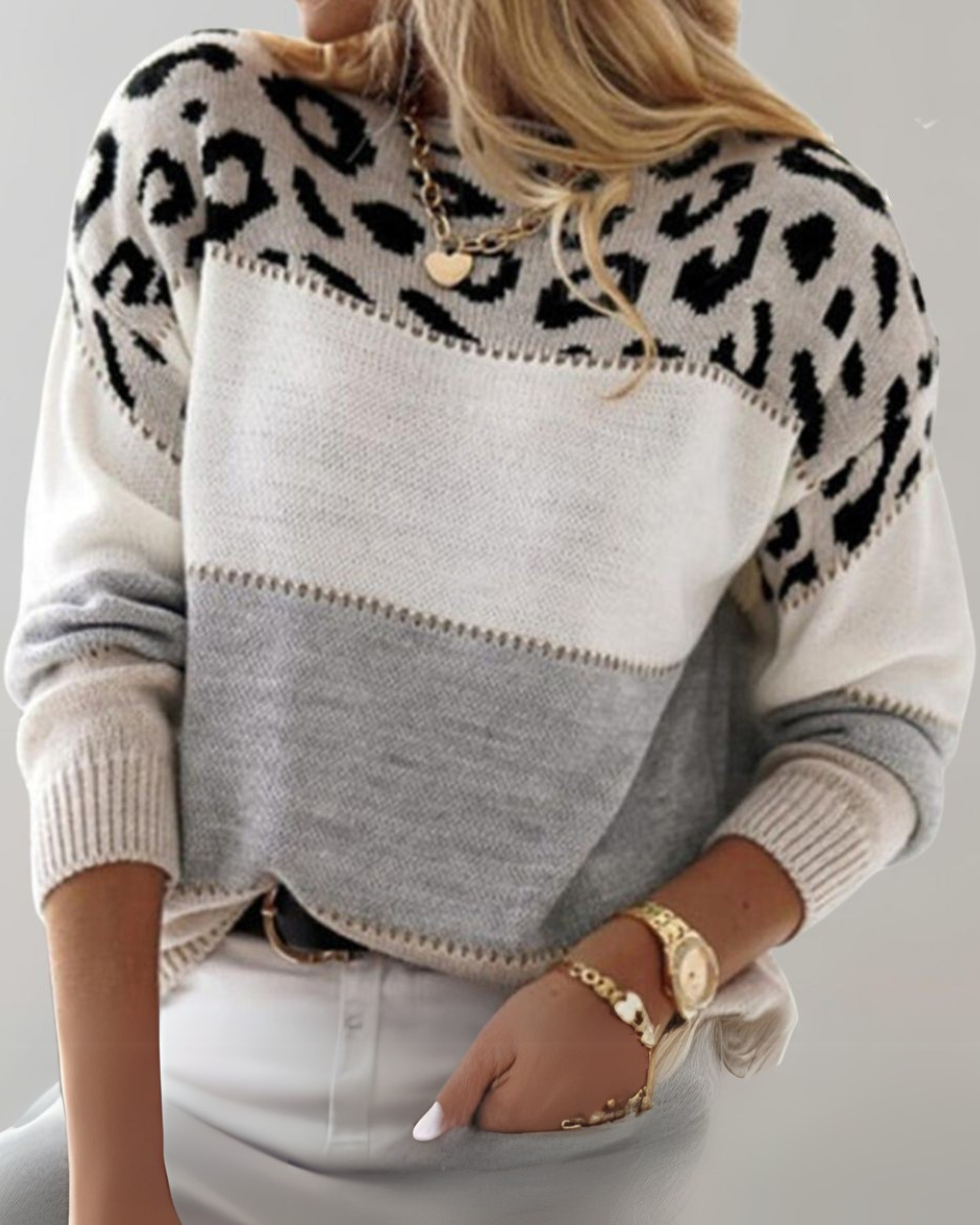 Lyra | Knit Leopard Print Colorblock Sweater for Women