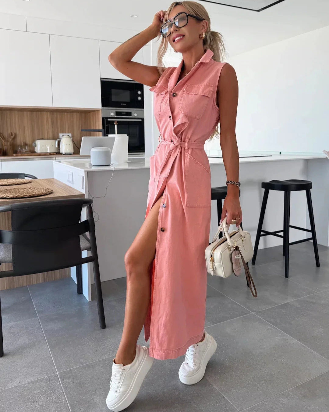 Cleo | Sleeveless Button-Down Maxi Denim Dress for Women