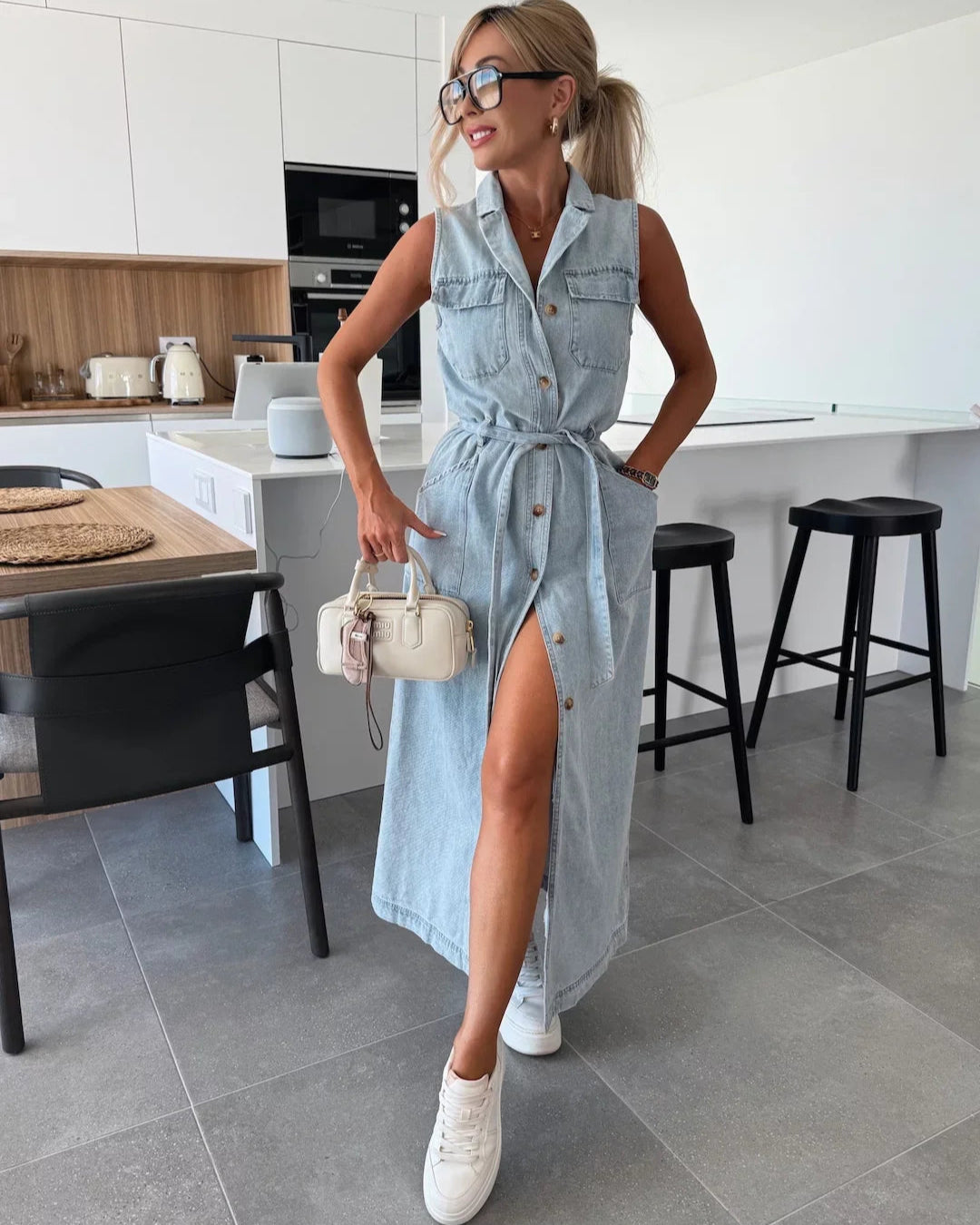 Cleo | Sleeveless Button-Down Maxi Denim Dress for Women
