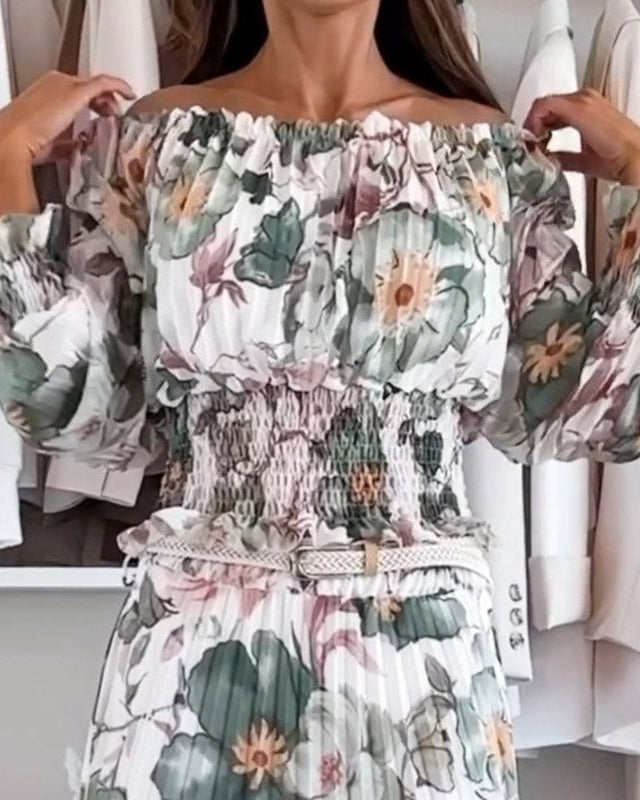 Isabelle | Off-Shoulder Floral Blouse and Maxi Skirt Set for Women