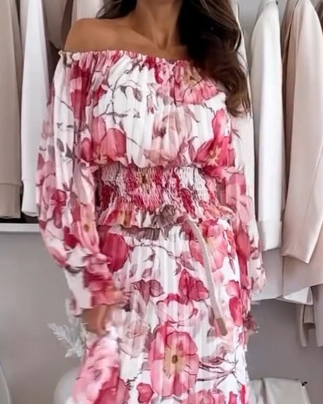 Isabelle | Off-Shoulder Floral Blouse and Maxi Skirt Set for Women